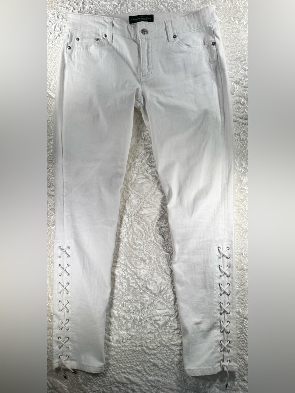 Ralph Lauren White Skinny Jeans with Lower Leg Lace-Up